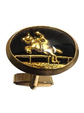 Vtg cufflinks Gold Black Horse equestrian Mens Accessories jewelry Jockey